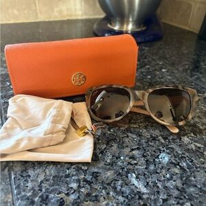 Tory Burch Tortoise Sunglasses with Bold Orange Case